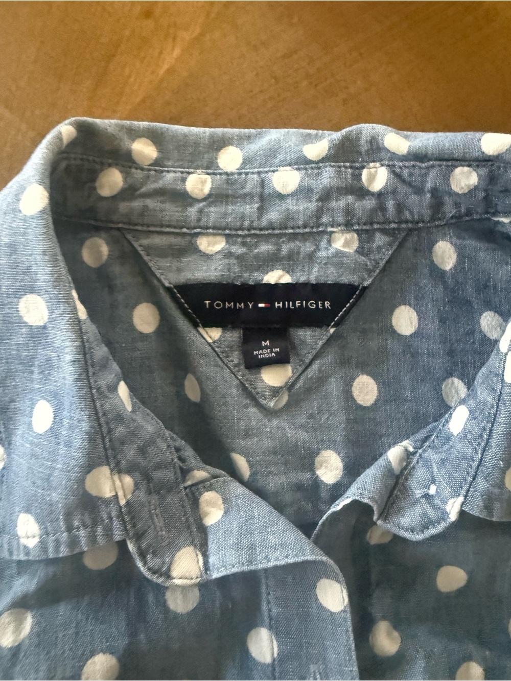 Tommy Hilfiger Men’s Chambray Blue Polka Dot Button-Down Shirt